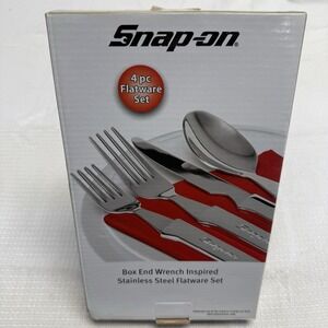 Snap on Box End Wrench 4 pc Flatware Set 18/0 Chrome Plated Silverware New Box